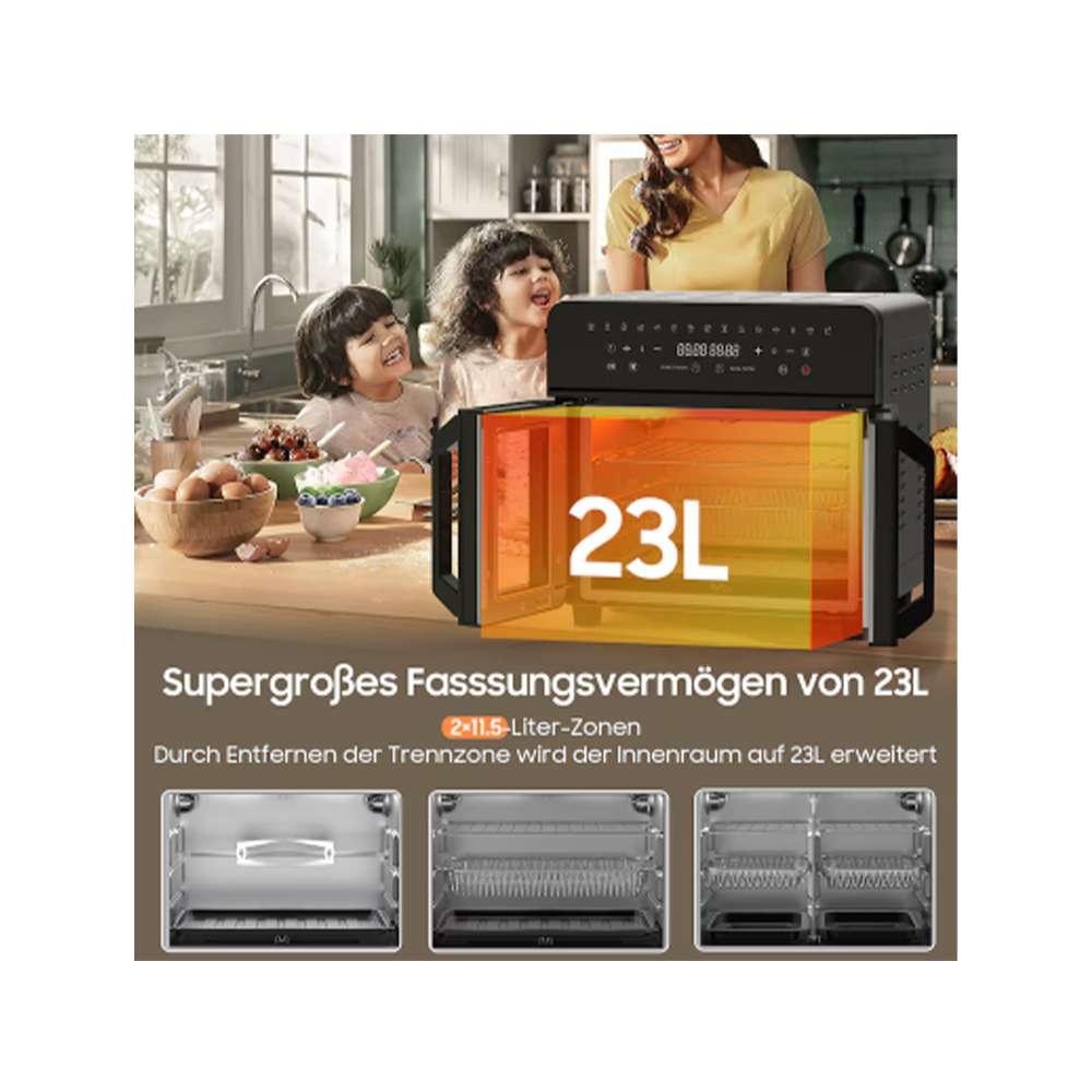 23L Dual Zone Hot Air Fryer - XXL Airfryer with French Door