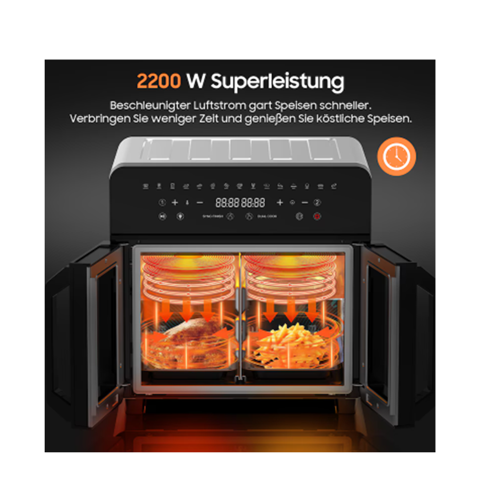 23L Dual Zone Hot Air Fryer - XXL Airfryer with French Door